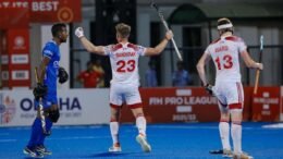 ADZ7511 - Drama Galore as India Concede Late Goal but Grab Bonus Point - After a dramatic shootout victory over a battling England in the FIH Pro League match at the Kalinga Stadium on Saturday, India may regret losing a point rather than winning two. Sam Ward's penalty stroke with a minute to go snatched a 3-3 draw for England and forced the match into a penalty shootout.