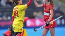 WSP20220529 1111 - Pro-League: Garcia Stands Strong in Spanish Victory Over England - Spain avenged their 3-1 defeat to England the day before by winning 2-0 at Lee Valley Hockey and Tennis Centre on Sunday afternoon to join England on twelve points but having played two games more than their hosts.