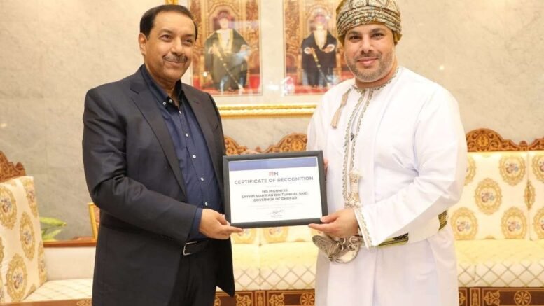 asia governor of dhofar recognized for outstanding services to hockey development in dhofar 6475f72c2e75b - Asia: Governor of Dhofar Recognized for Outstanding Services to Hockey Development in Dhofar - Salalah, Oman – May 29, 2023: President of the International Hockey Federation (FIH), Dato Tayyab Ikram, had a fruitful meeting with His Highness Sayyid Marwan Bin Turki Al Said, the esteemed Governor of Dhofar, on May 28, 2023. During the meeting, Dato Tayyab Ikram presented His Highness with the FIH Certificate of Recognition in appreciation of his exceptional services to the development of hockey in the Dhofar Governorate.