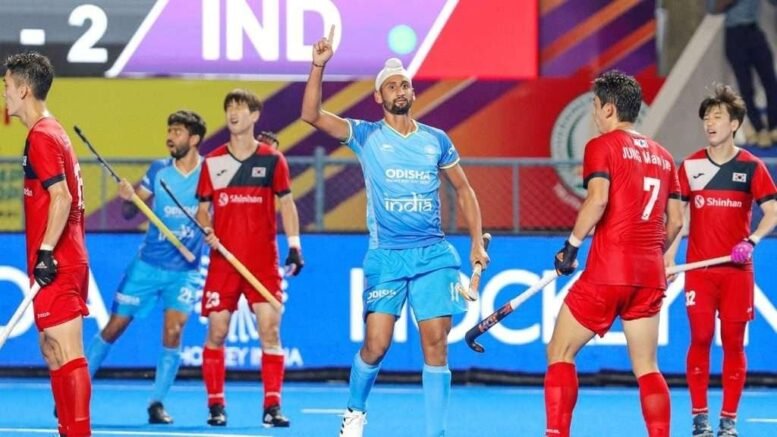 fih india edges past korea with a 3 2 triumph 64d3851dab54c - FIH: INDIA EDGES PAST KOREA WITH A 3-2 TRIUMPH - Chennai, August 7, 2023: The Hero Asian Champions Trophy 2023 continued to deliver intense and gripping hockey action on its fourth day at the Mayor Radhakrishnan Hockey Stadium. With three exhilarating matches, fans were treated to a showcase of skill, determination, and drama on the field. Japan faced Malaysia in a clash of chances, Pakistan secured a hard-fought victory against China, and India triumphed in a close encounter against Korea.