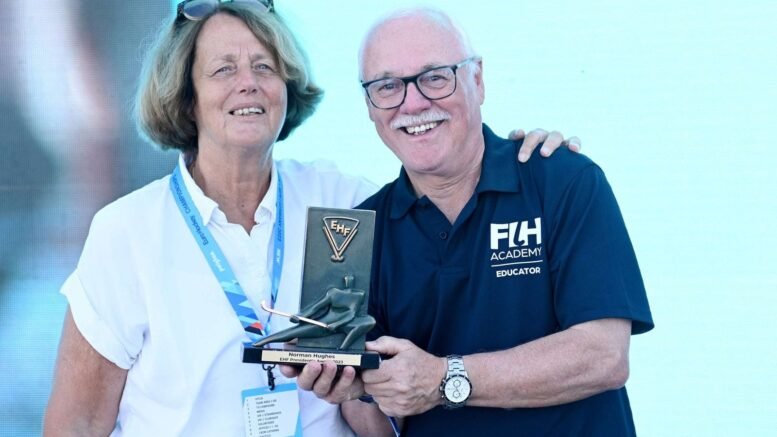england english legends honoured by eurohockey federation 64f5faf576c54 - England: English Legends Honoured by EuroHockey Federation - At the recently concluded EuroHockey Championships 2023 in Mönchengladbach, Germany, former English legends Norman Hughes and Simon Mason were honoured by the EuroHockey Federation for their incredible service to the sport in Europe and beyond.