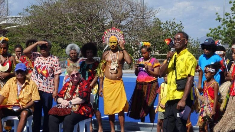 oceania kaluwin potuan receives ohf life membership 650807e94a475 - Oceania: Kaluwin Potuan Receives OHF Life Membership - Oceania Hockey Federation Continental Development Officer Gill Gemming presented his OHF Life Membership  Badge and certificate to Kaluwin, who was surrounded by his family  who dressed in ceremonial attire to celebrate Kaluwin's achievements as well as Independence Day. 