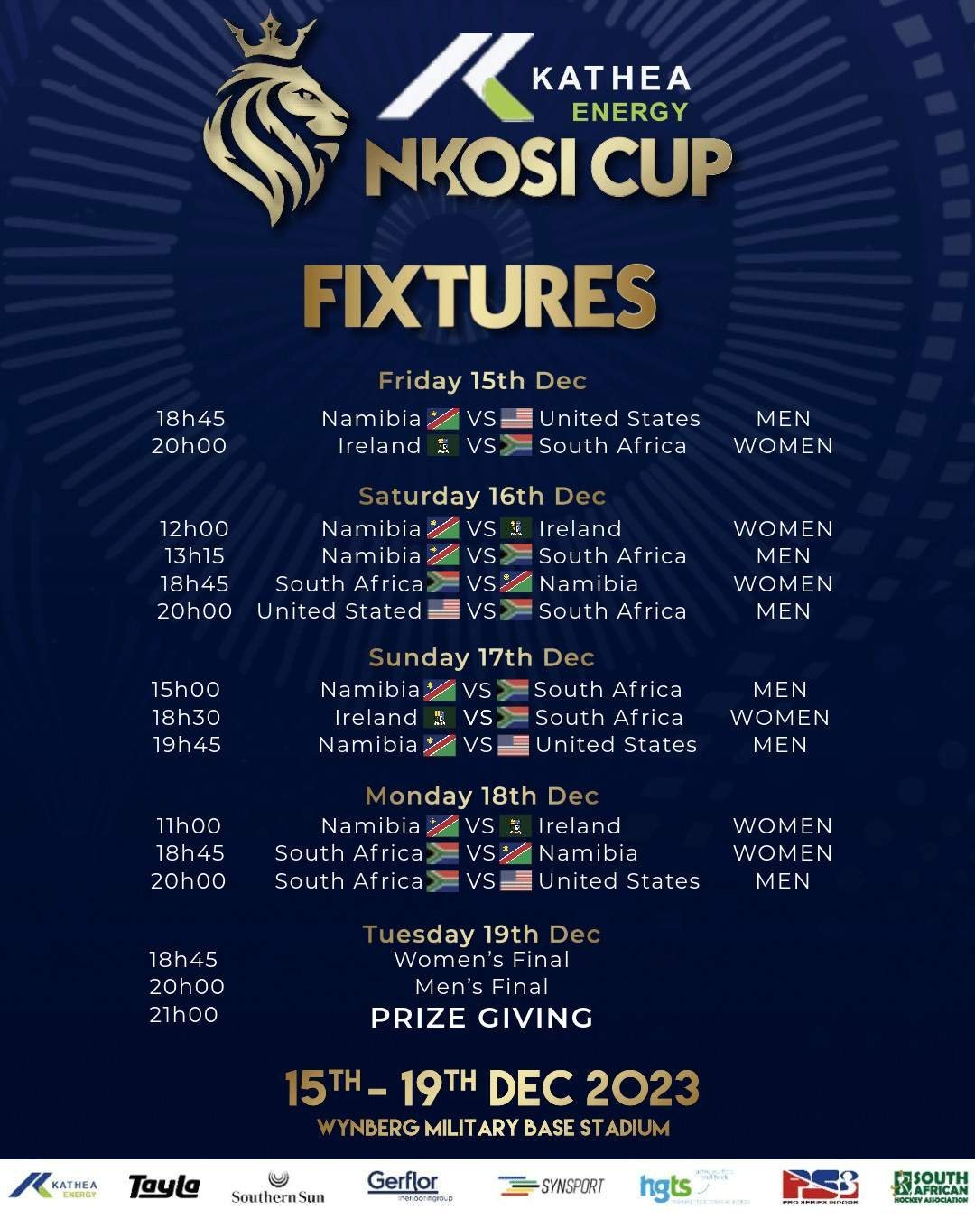 South Africa: Inaugural Kathea Energy Nkosi Cup Announces Fixtures for Men’s and Women’s Indoor Hockey 171 south africa inaugural kathea energy nkosi cup announces fixtures for mens and womens indoor hockey 6568af4a74bee - South Africa: Inaugural Kathea Energy Nkosi Cup Announces Fixtures for Men’s and Women’s Indoor Hockey - The stage is set for an exhilarating display of indoor hockey prowess as the inaugural Kathea Energy Nkosi Cup gears up to kick off from December 15th to 19th, 2023. Hosted at the prestigious Wynberg Military Sports Stadium, this tournament promises five days of electrifying matches showcasing top-tier talent from across the globe.