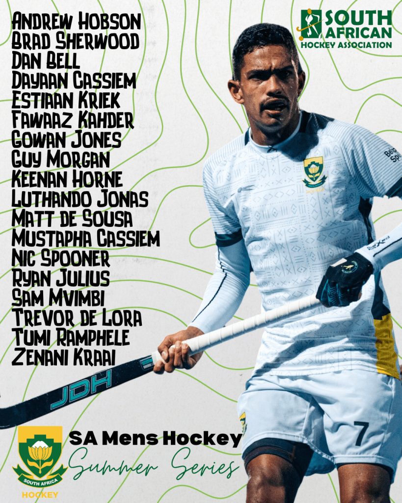 south africa sa mens team announced for summer series 2024 659430d4341ec - South Africa: SA Mens Team Announced for Summer Series 2024 - South African Hockey unveils its Men’s Squad for the upcoming Summer Series in the Western Cape, set to be a riveting display of skill, teamwork, and determination. The series will see the national men’s team face off against formidable opponents – France, Netherlands, and India – in what promises to be a thrilling showcase of world-class hockey.