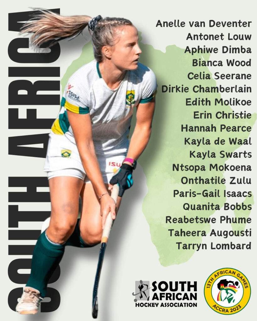 south africa sa womens squad named for 13th african games 65cb8fb7ef5e9 - South Africa: SA Womens Squad named for 13th African Games - South Africa first competed in the African Games Hockey contest on return from isolation in 1995. The South African women would win the gold medal in 95, 99 and 2003 without losing a game. Hockey was then removed from the African Games events before it has now been included 21 years later with the South Africans keen to defend their crown.