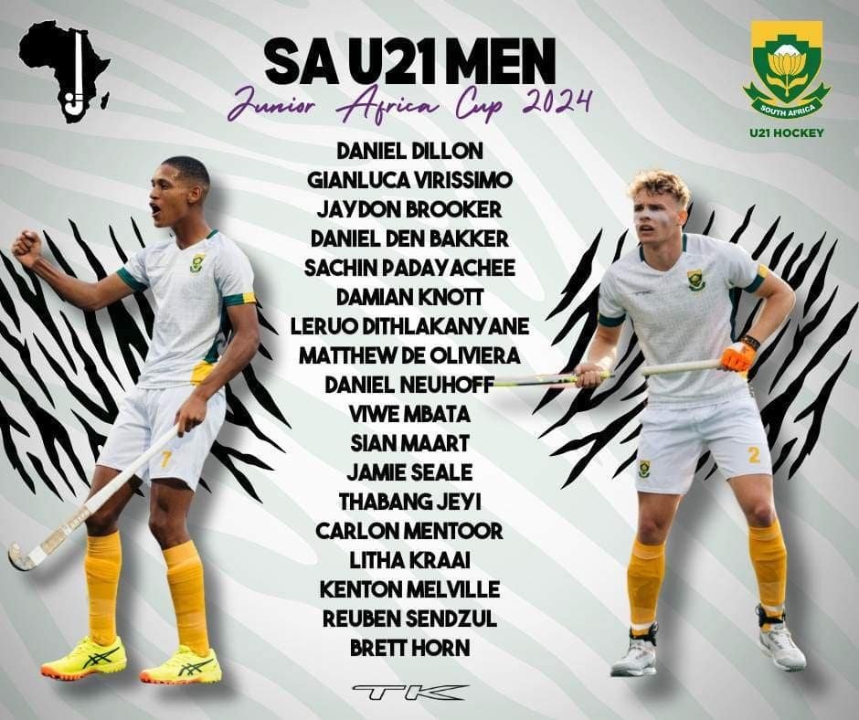 south africa sa u21 mens team announced for junior africa cup 66fd6bc1b89f5 - South Africa: SA U21 Men’s Team announced for Junior Africa Cup - South African Hockey has today announced the SA U21 Men’s side that will compete in the Junior African Cup. South Africa, the defending champions, will head to Namibia from 30 November – 8 December this year, with the goal of qualifying for the FIH Junior World Cup 2025, which will take place in India in December 2025.