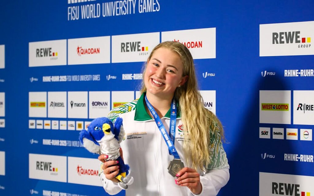 Early in the competition, SA star swimmer Lara van Niekerk won silver in the 50m Breaststroke, finishing second behind the USA’s Emma Weber. Team South Africa brought its campaign at the World University Games to a successful close, securing medals on the final weekend of the event in the Rhine-Ruhr region of Germany, held from 16 to 27 July, 2025. Photo: FISU