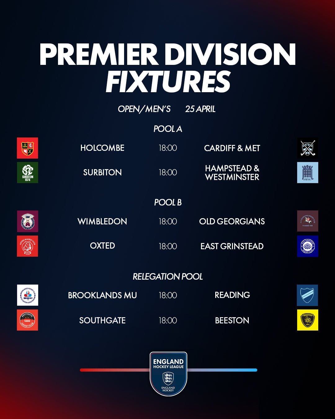 - England: EHL Premier Division Preview | Week 17 - In Women's Pool A Surbiton welcome Wimbledon with the visitors needing a win – either in normal time or after a shoot-out to take top spot from the hosts going into the Finals Weekend semi-finals. Surbiton are on a 10 game winning run since their goalless draw with Wimbledon on 1 November, one of the nine clean sheets Jess Buchanan has kept this season for the visitors. Reading’s title defence was ended last weekend with losses at Surbiton and Wimbledon and they bring their season to a close with a visit from Loughborough Students who also cannot qualify.