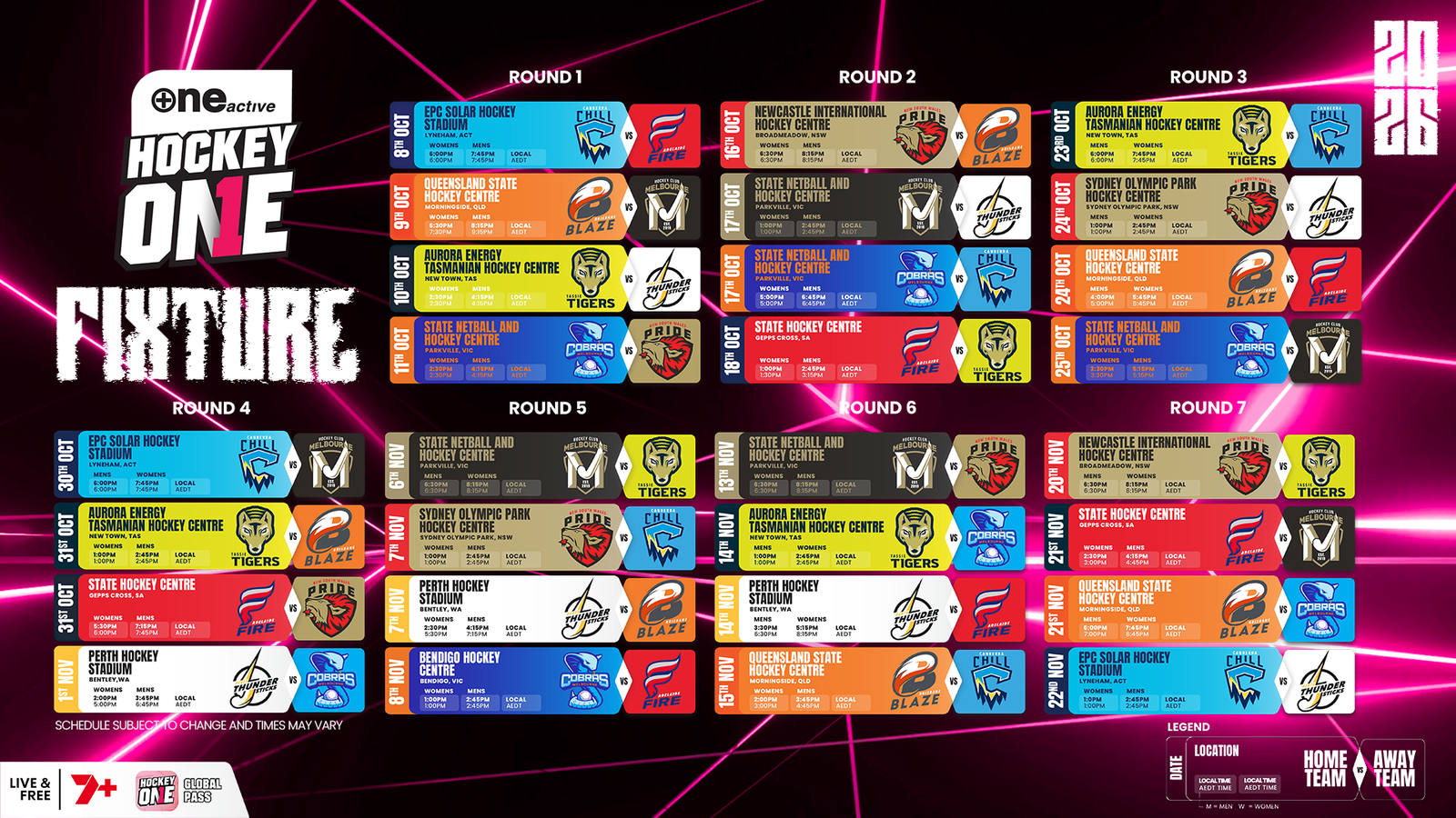 2026 h1 fixture 1920x1080 v2 1 - Hockey1: 2026 ONE Active Hockey One fixtures revealed for biggest season yet - Hockey1: